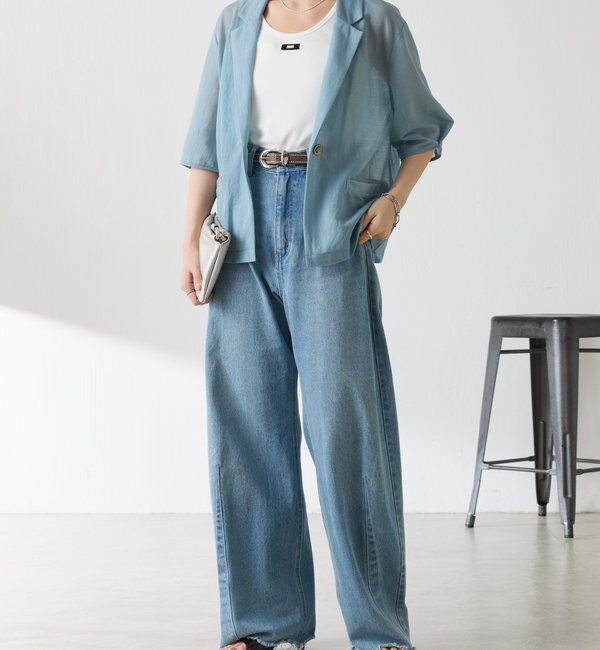  「【冷房/紫外線対策/カットソー生地】シアーハーフスリーブカットジャケット」|Tシャツ・カットソー|