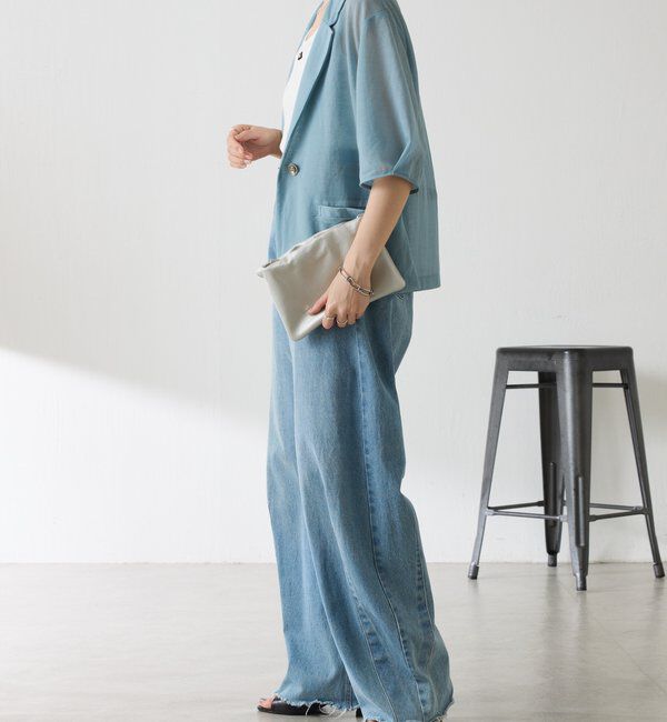  「【冷房/紫外線対策/カットソー生地】シアーハーフスリーブカットジャケット」|Tシャツ・カットソー|