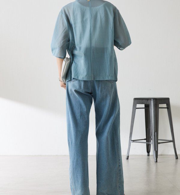  「【冷房/紫外線対策/カットソー生地】シアーハーフスリーブカットジャケット」|Tシャツ・カットソー|