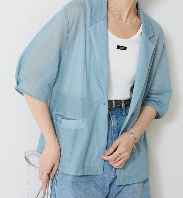  「【冷房/紫外線対策/カットソー生地】シアーハーフスリーブカットジャケット」|Tシャツ・カットソー|