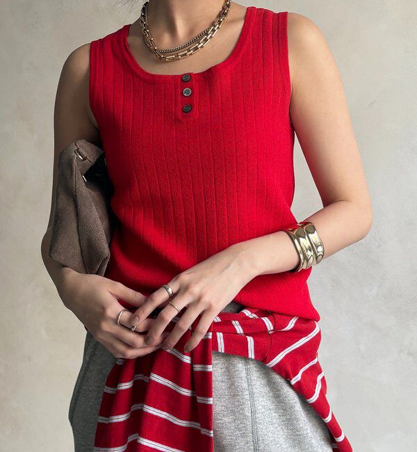  「ヘンリーネック前後2WAYニットタンク」|ニット・セーター|レッド