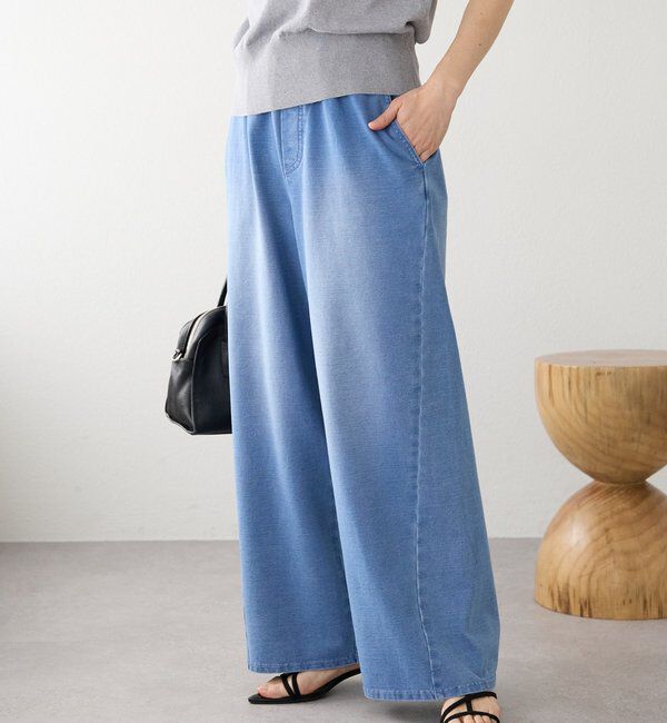  「予約【A・MONN(アモン)】フェイクデニムイージーパンツ」|デニム|ブルー