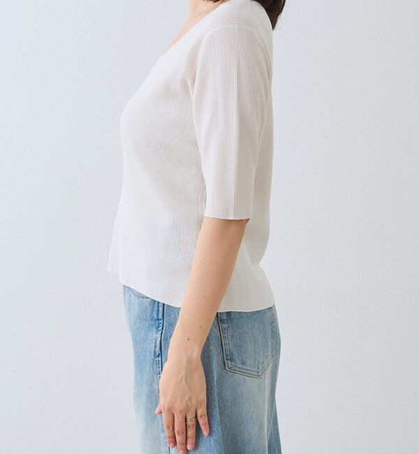  「【アンサンブル対応可】コットンUネックリブニット」|ニット・セーター|