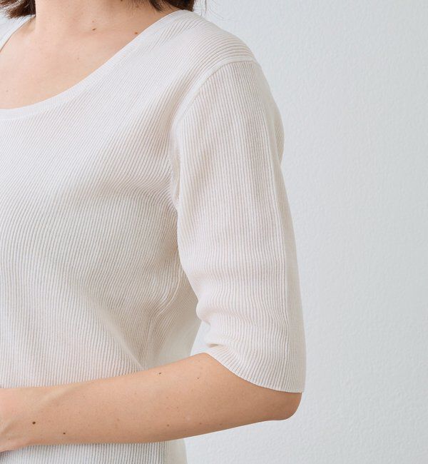  「【アンサンブル対応可】コットンUネックリブニット」|ニット・セーター|