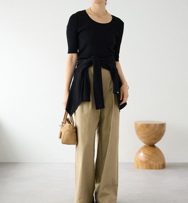  「【アンサンブル対応可】コットンUネックリブニット」|ニット・セーター|