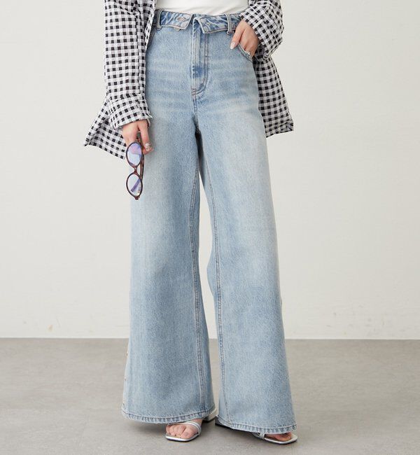  「ボタンスリットフレアデニム」|デニム|ブルーその他2