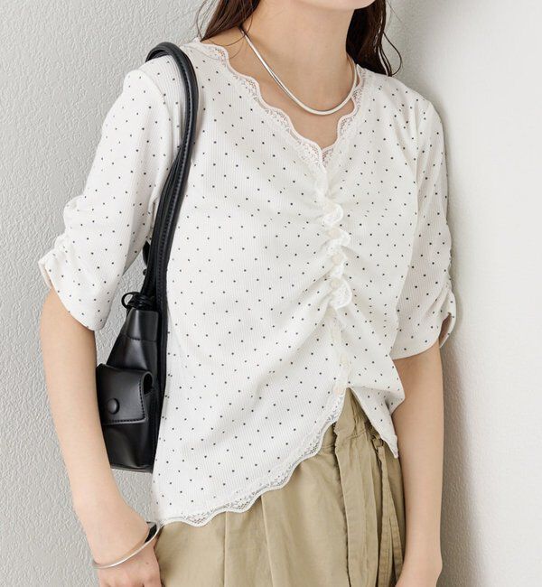  「半袖ギャザーリブカーディガン」|Tシャツ・カットソー|