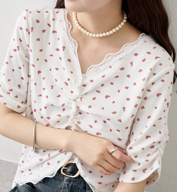  「半袖ギャザーリブカーディガン」|Tシャツ・カットソー|