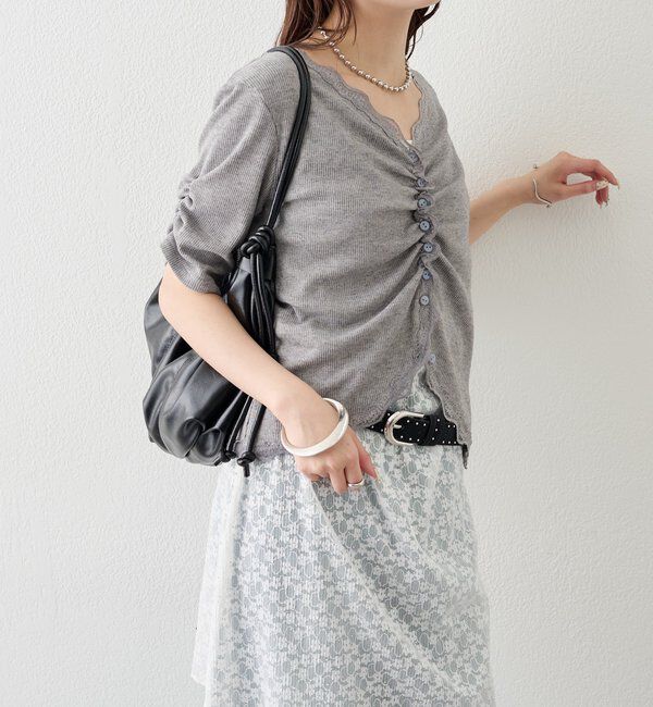  「半袖ギャザーリブカーディガン」|Tシャツ・カットソー|