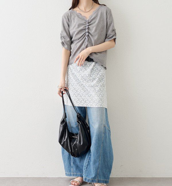  「半袖ギャザーリブカーディガン」|Tシャツ・カットソー|