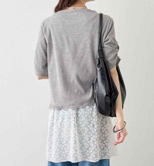  「半袖ギャザーリブカーディガン」|Tシャツ・カットソー|