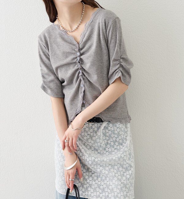  「半袖ギャザーリブカーディガン」|Tシャツ・カットソー|