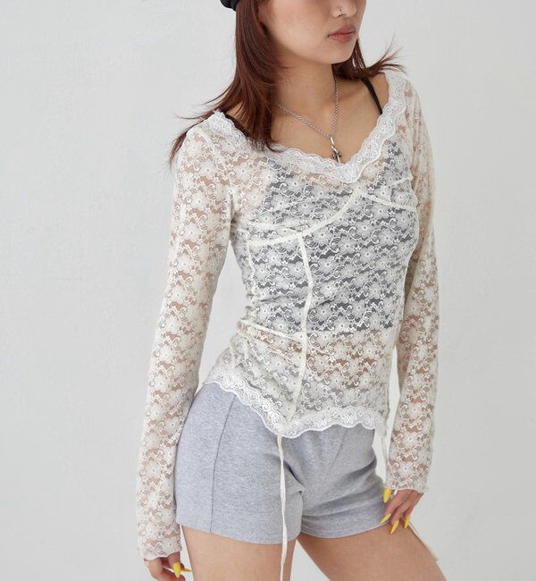  「レースガータートップス」|Tシャツ・カットソー|オフホワイト