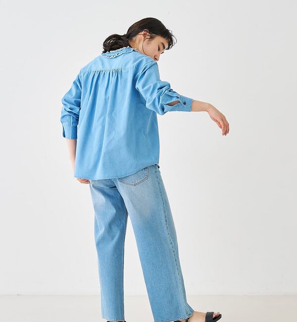 collex「ライトデニムフリルネックシャツ【予約】」|シャツ・ブラウス|