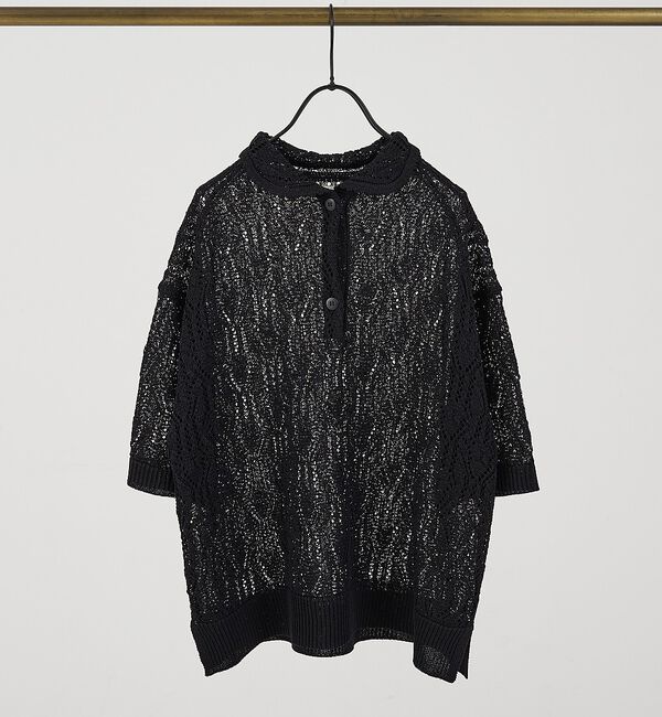 collex「レーシー柄ニットポロ／透かし編み・サマーニット【予約】」|ニット・セーター|ブラック