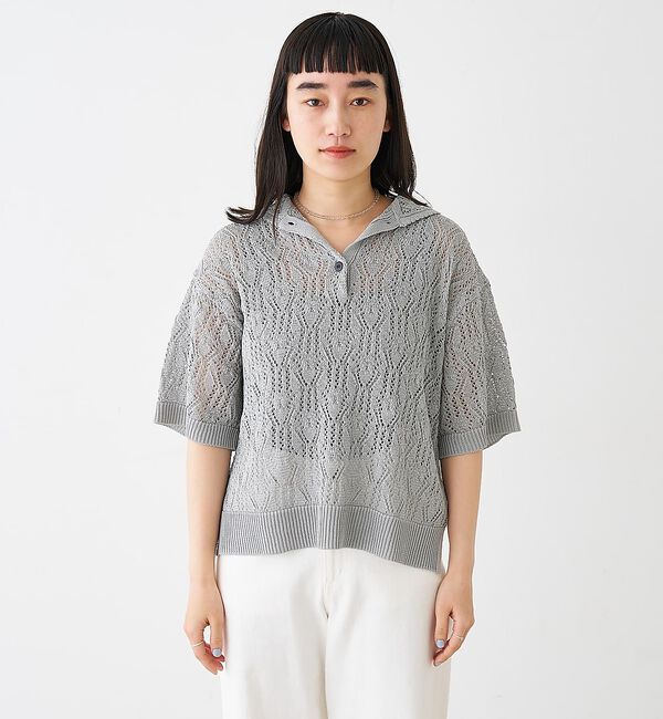 collex「レーシー柄ニットポロ／透かし編み・サマーニット【予約】」|ニット・セーター|