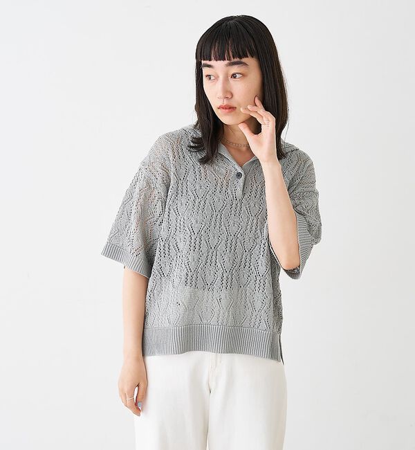 collex「レーシー柄ニットポロ／透かし編み・サマーニット【予約】」|ニット・セーター|