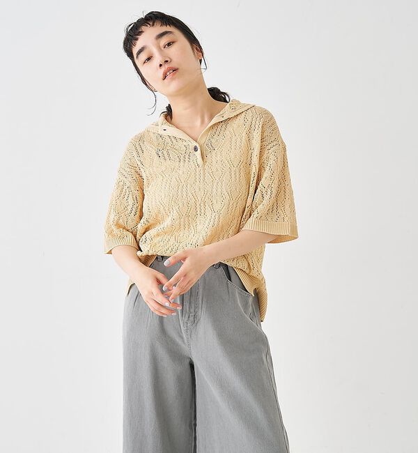 collex「レーシー柄ニットポロ／透かし編み・サマーニット【予約】」|ニット・セーター|
