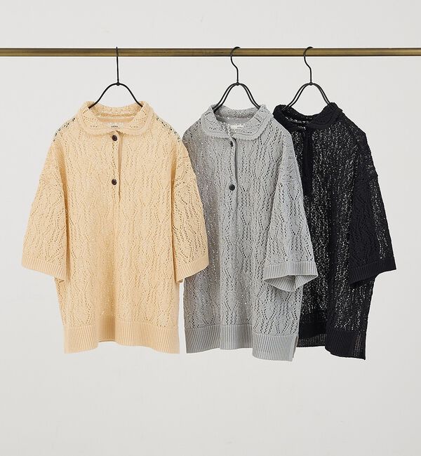 collex「レーシー柄ニットポロ／透かし編み・サマーニット【予約】」|ニット・セーター|