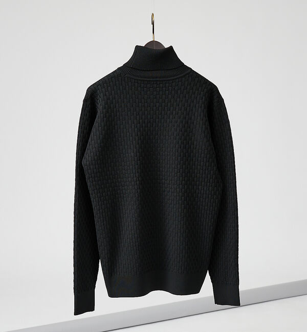 ABAHOUSE「【ハイストレッチ】ブロックチェック ジャガード タートルネック ニット」|ニット・セーター|