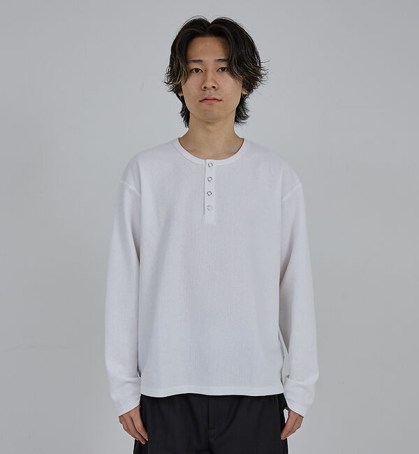 ABAHOUSE「【AH ABAHOUSE】モダン カノコ スナップ ヘンリーネック ロングスリー」|Tシャツ・カットソー|ホワイト