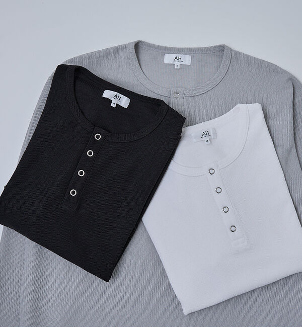 ABAHOUSE「【AH ABAHOUSE】モダン カノコ スナップ ヘンリーネック ロングスリー」|Tシャツ・カットソー|
