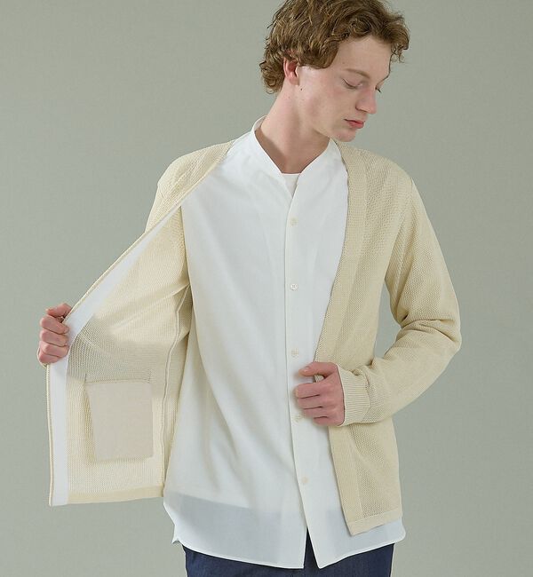 ABAHOUSE「2トーン シアーメッシュ 1ボタン カーディガン」|カーディガン|