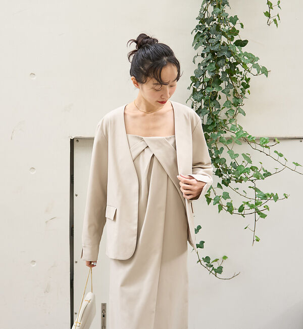 Rouge vif「【一部店舗限定】【2点セット】シングルジャケット&times;キャミワンピSET」|ノーカラージャケット|