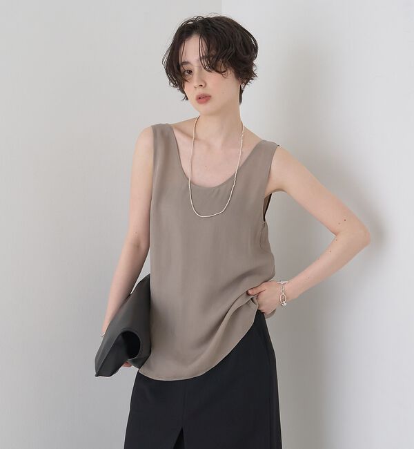 Rouge vif「キュプラフィブリルUネックノースリーブブラウス/ジレ【予約】」|シャツ・ブラウス|