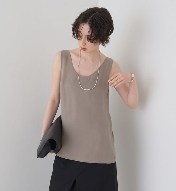 Rouge vif「キュプラフィブリルUネックノースリーブブラウス/ジレ【予約】」|シャツ・ブラウス|