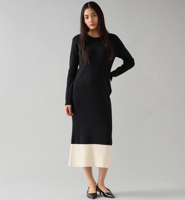 TIARA「バイカラーニットワンピ―ス」|ワンピース|ブラック&times;ホワイト