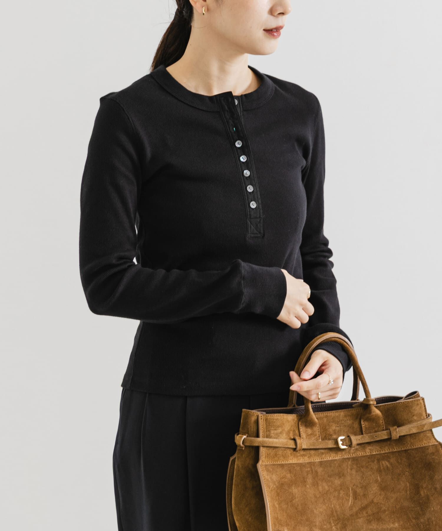 URBAN RESEARCH「ヘンリーネックリブカットソー」|Tシャツ・カットソー|ブラック