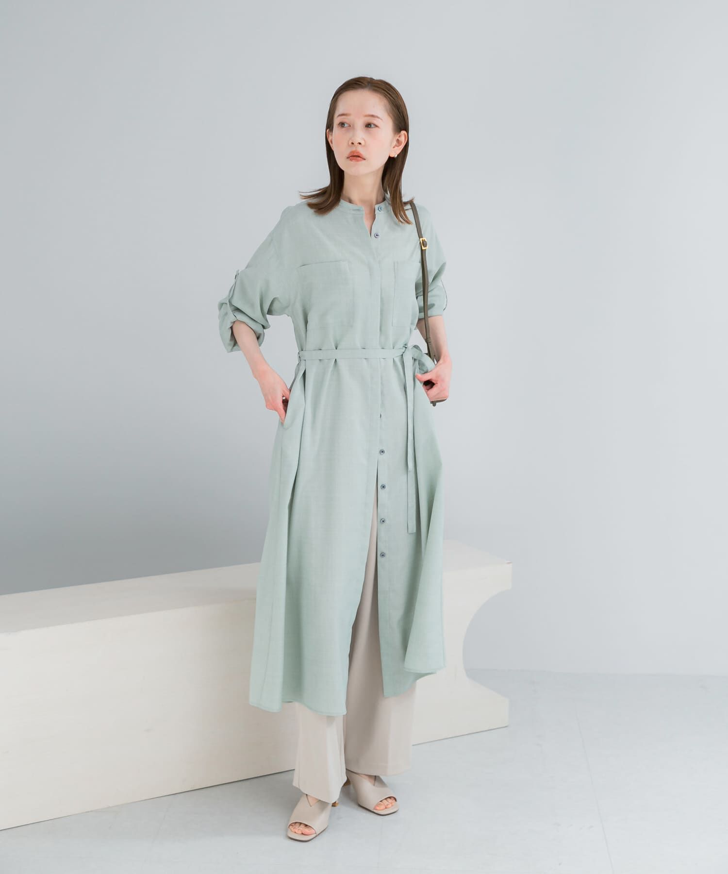 URBAN RESEARCH ROSSO「ウォッシャブルリネンライクシャツワンピース」|ワンピース|ミント