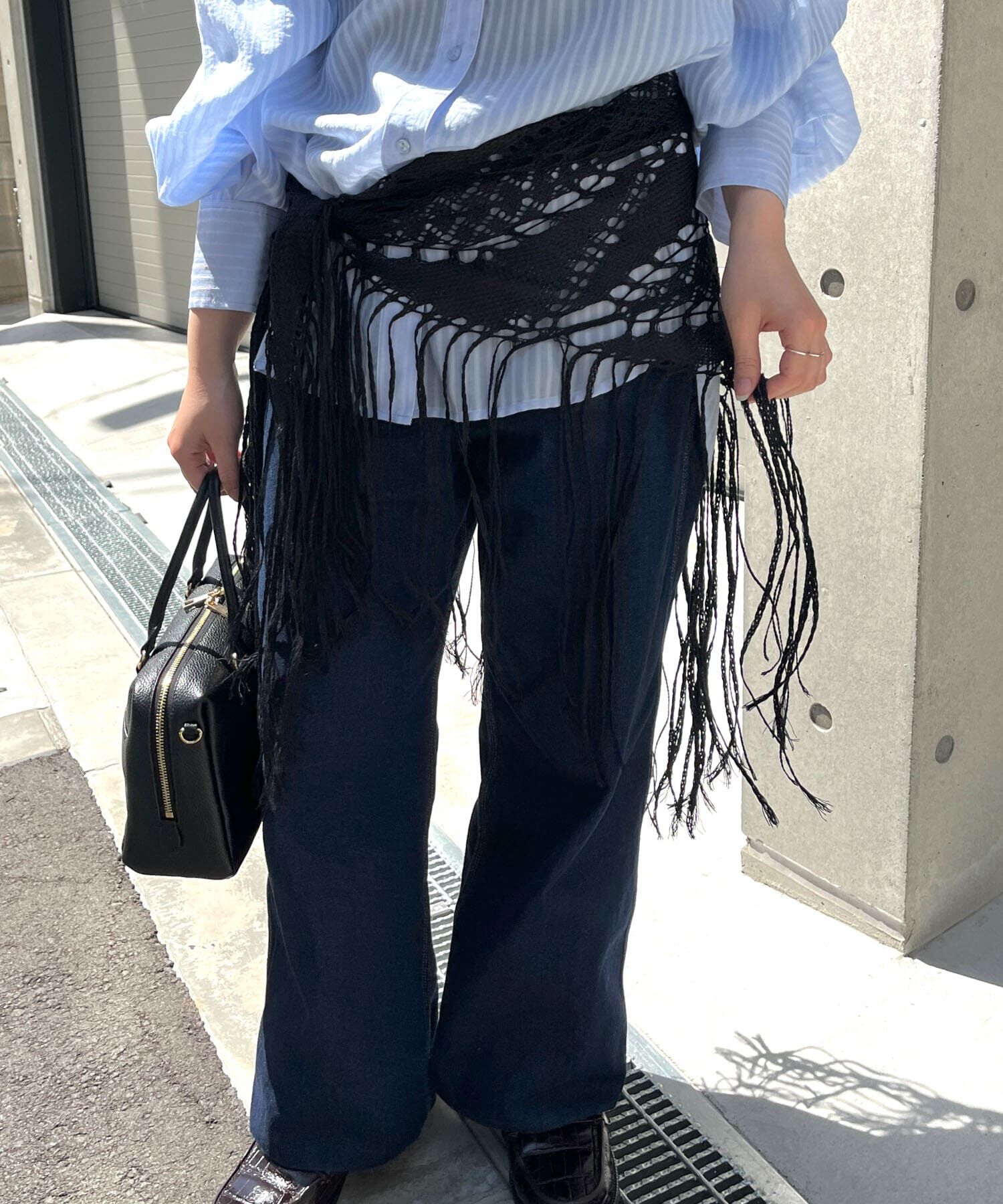 RODE SKO「ASAUCE MELER　ギマコットントライアングルレースストール」|ストール|ブラック