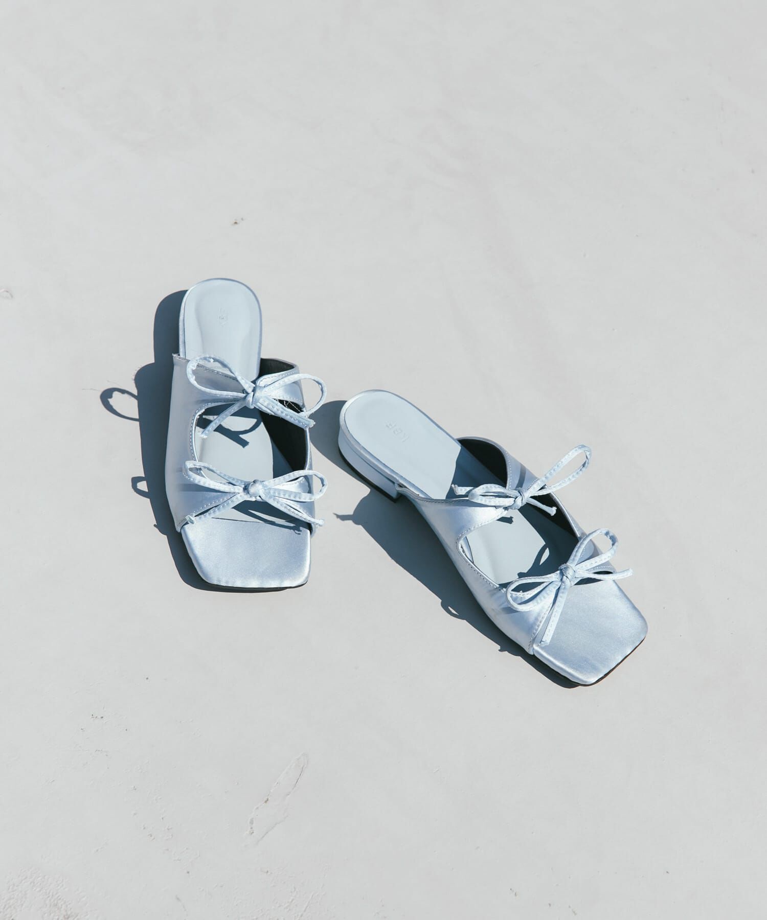  「サテンリボンミュール」|サンダル|ブルー