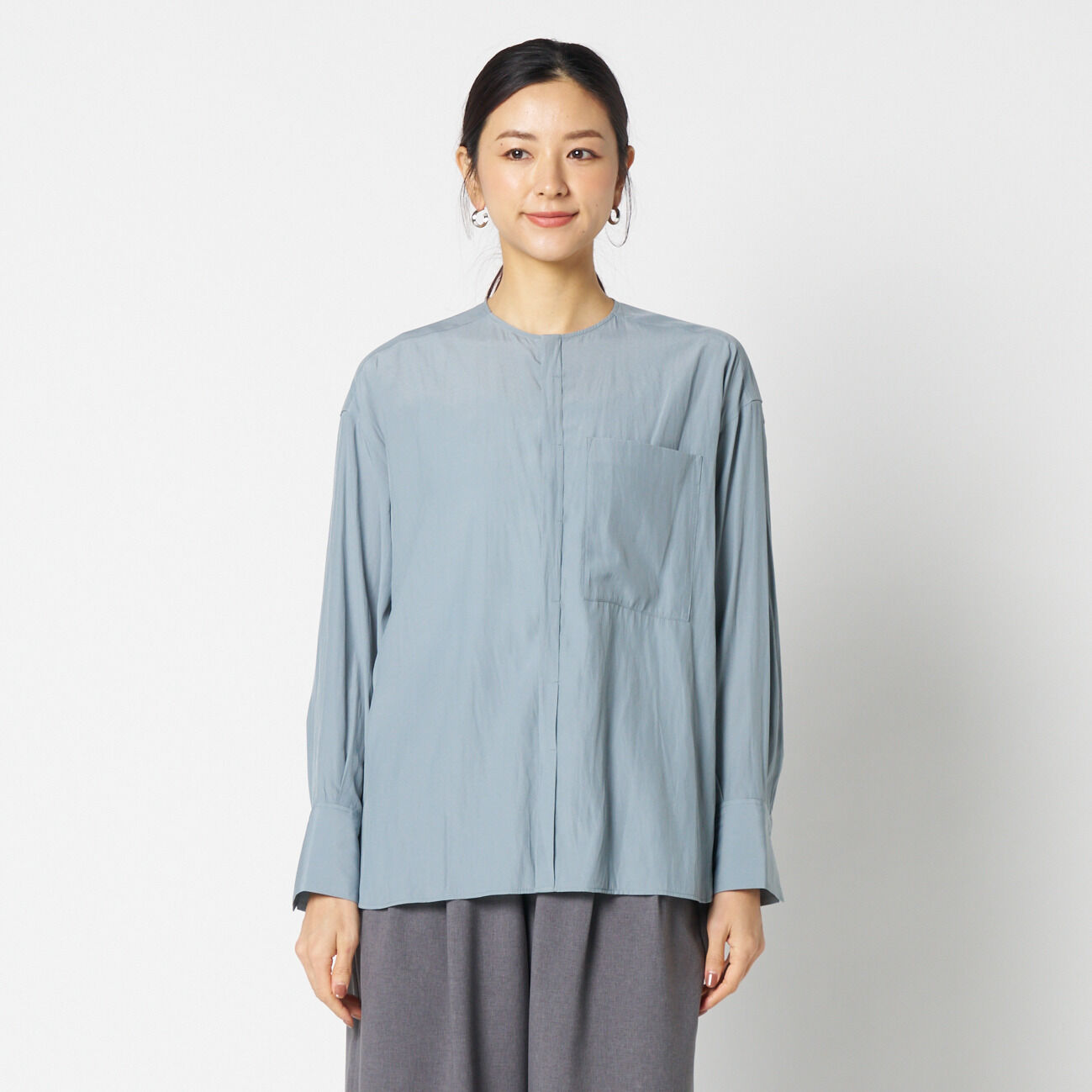 HELIOPOLE「HELIOPOLE CREPE COLLARLESS SHIRT」|シャツ・ブラウス|