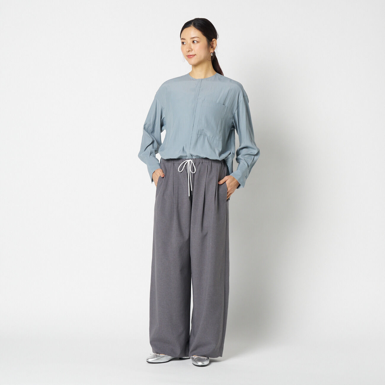 HELIOPOLE「HELIOPOLE CREPE COLLARLESS SHIRT」|シャツ・ブラウス|