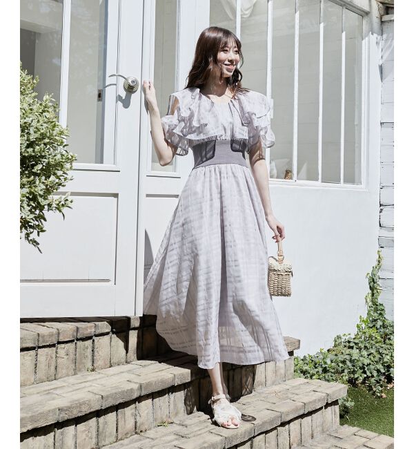  「ダブルカラーコルセットワンピース」|ワンピース|グレー柄