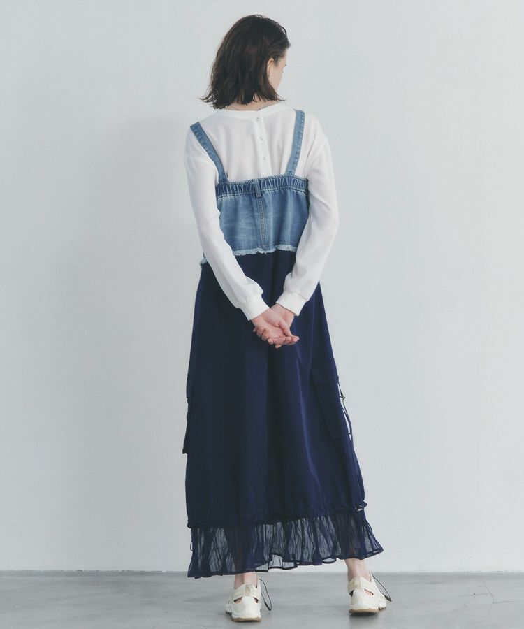 Editt by YECCA VECCA「デニムMIXデザインサロペット」|オールインワン|