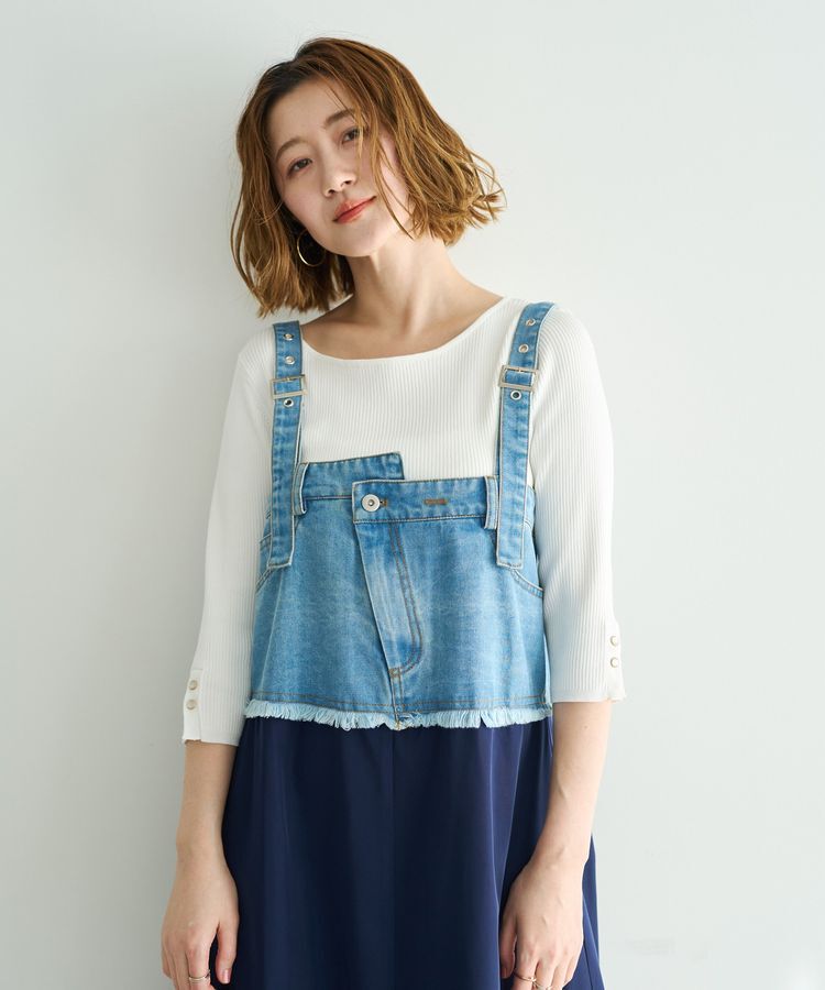 Editt by YECCA VECCA「デニムMIXデザインサロペット」|オールインワン|