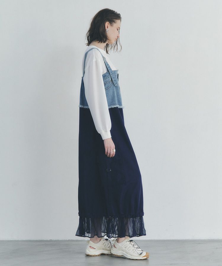 Editt by YECCA VECCA「デニムMIXデザインサロペット」|オールインワン|