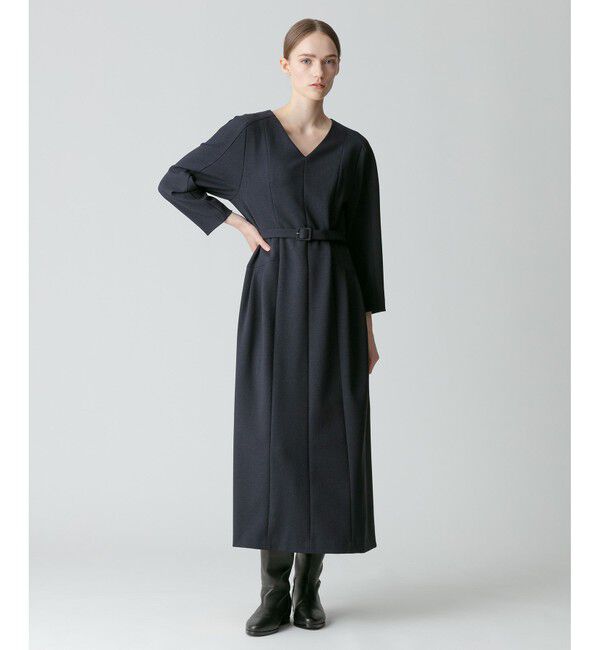 allureville「ダブルアムンゼンVネックタックワンピース」|ワンピース|ネイビー