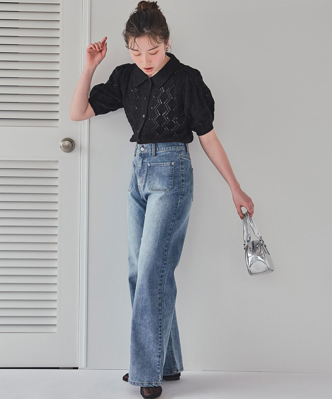 titivate「透かし編みパフスリーブニットトップス」|ニット・セーター|