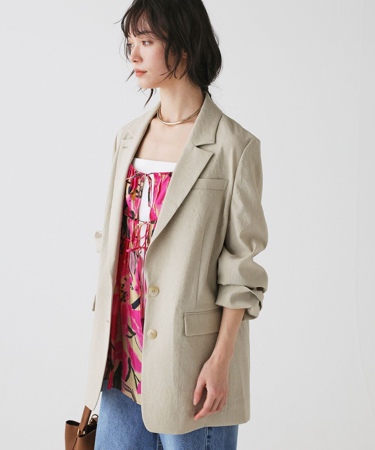 BABYLONE「リネンライクシャンタンクロスジャケット」|テーラードジャケット|