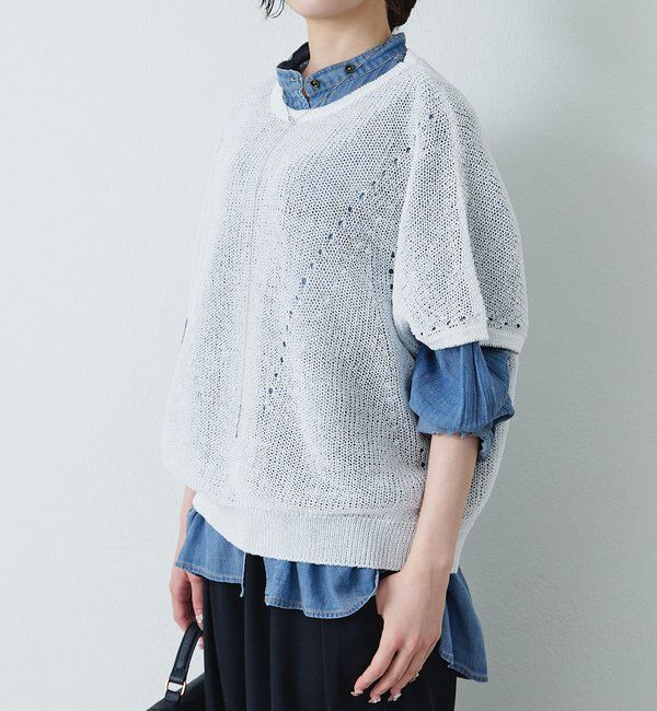  「シアーデニムバンドカラーブラウス」|シャツ・ブラウス|