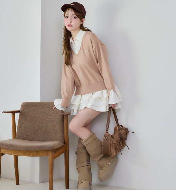  「ニットドッキングチュニックシャツワンピ」|ワンピース|