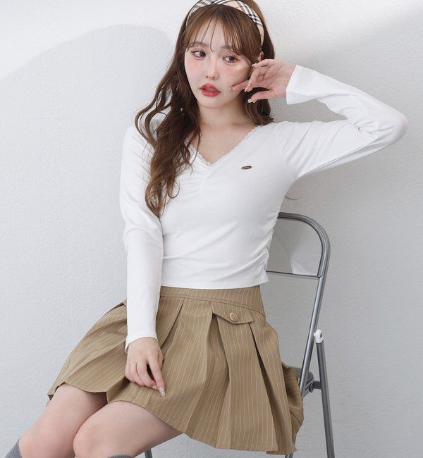  「金ボタンボックスプリーツミニスカート」|スカート|