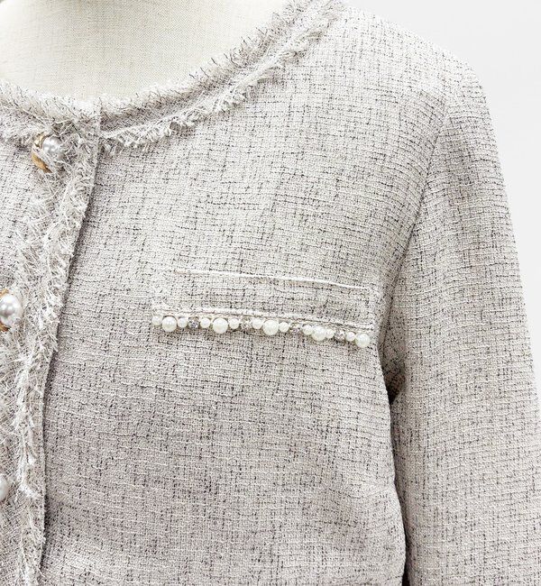  「【miyabi企画】パール釦ツイードノーカラージャケット」|テーラードジャケット|