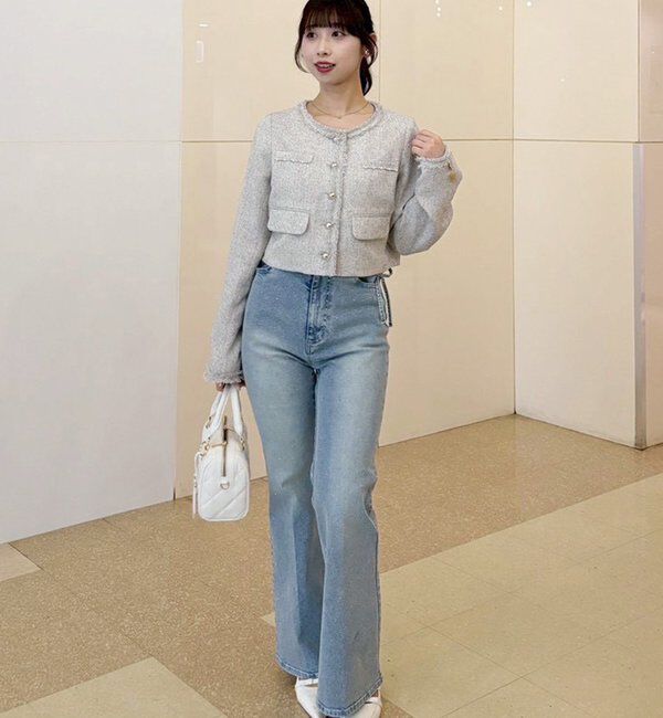  「【miyabi企画】パール釦ツイードノーカラージャケット」|テーラードジャケット|