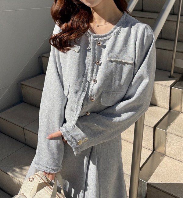  「【miyabi企画】パール釦ツイードノーカラージャケット」|テーラードジャケット|